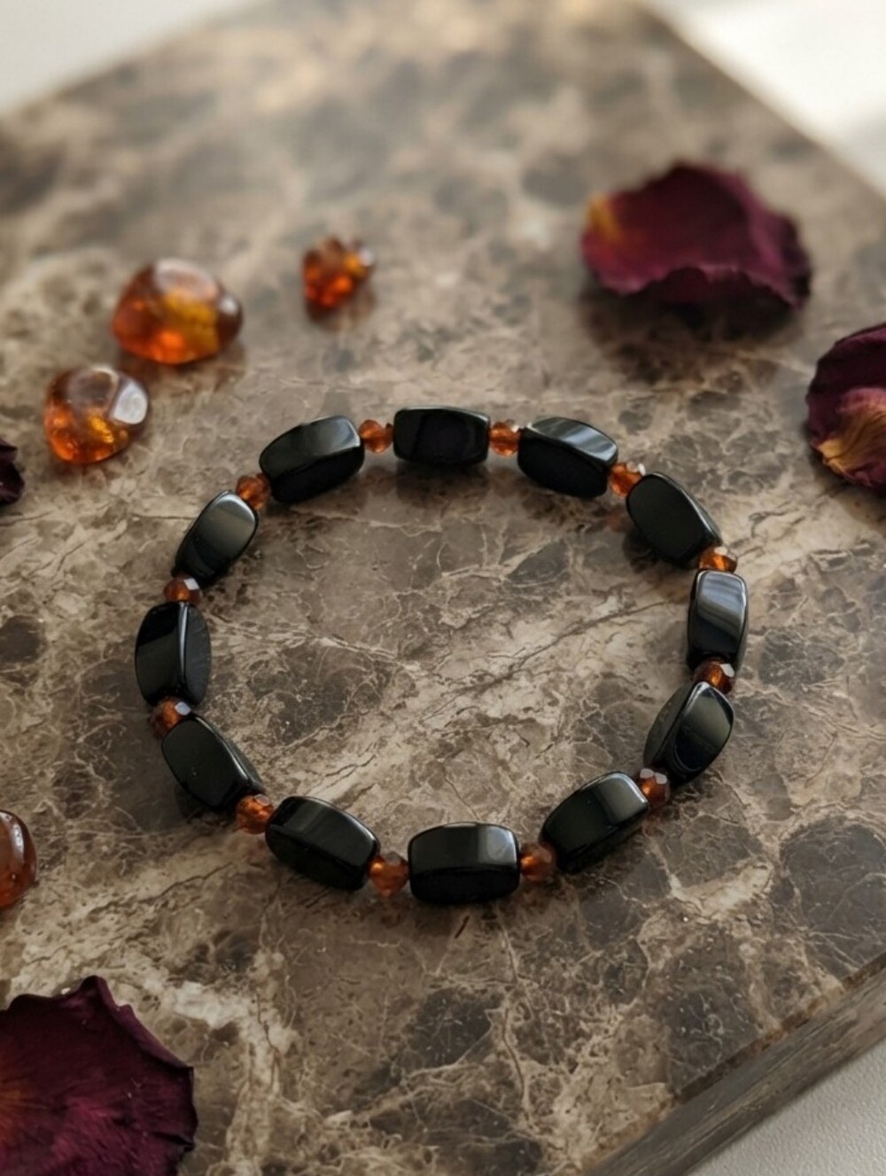 Onyx/Hessonite Garnet Bracelet